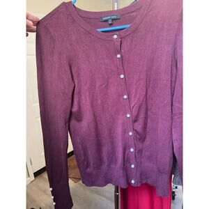 Basement Basic Pearl Detail Burgundy Cardigan S